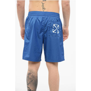 Off-White Solid Color ARROW SURFER Swim Shorts with Printed Logo