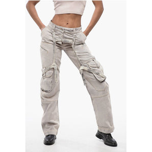 Off-White Bleached Effect Baggy Fit Cargo Pants with Harness-Style Det