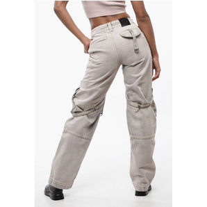 Off-White Bleached Effect Baggy Fit Cargo Pants with Harness-Style Det