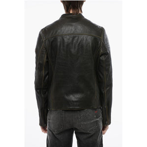 Diesel RED TAG Leather L-COBBE Jacket with Cut-Out Detail on Sleeve