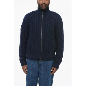 Versace Virgin Wool Zip-up Pullover with Cable Knit Design