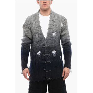 Off-White Distressed Effect Wool Cardigan With Beads Detail