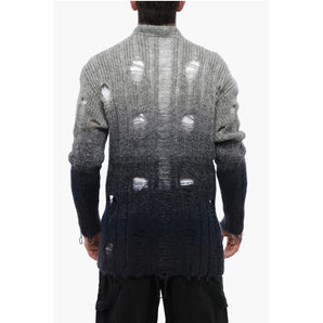 Off-White Distressed Effect Wool Cardigan With Beads Detail