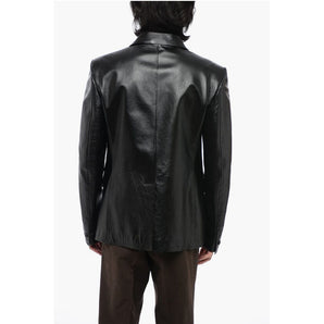 Versace Single Breasted Hammered Leather Blazer