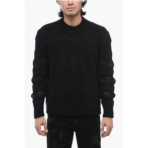 Saint Laurent Crew Neck Openwork Mohair Blend Sweater