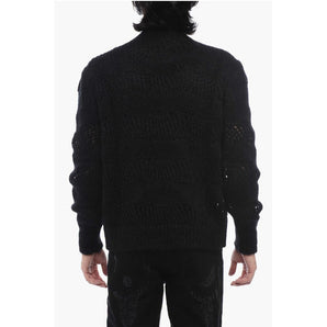 Saint Laurent Crew Neck Openwork Mohair Blend Sweater