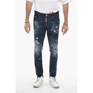 Dsquared² Embroidered Skater Denims with Dark Wash
