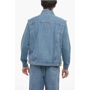 J.Press Sleeveless Denim Jacket with Golden-Buttons
