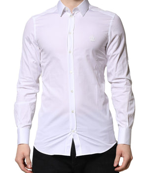 Dolce &amp; Gabbana White GOLD Crown Cotton Dress Formal Shirt