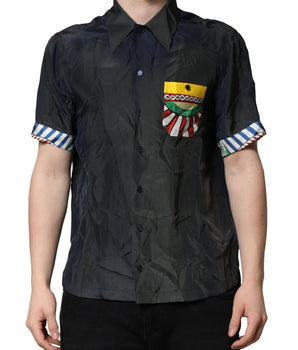 Camisa casual de manga corta de seda negra Dolce &amp; Gabbana para hombre
