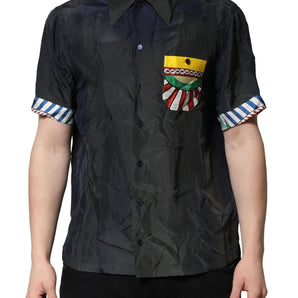 Dolce &amp; Gabbana Black Silk Short Sleeves Men Casual Shirt