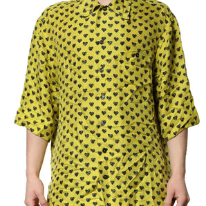 Dolce &amp; Gabbana Yellow Heart Short Sleeves Men Casual Shirt