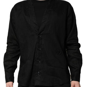 Dolce &amp; Gabbana Black Linen Long Sleeves Men Casual Shirt