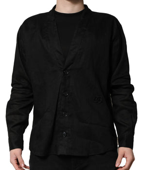 Dolce &amp; Gabbana Black Linen Long Sleeves Men Casual Shirt