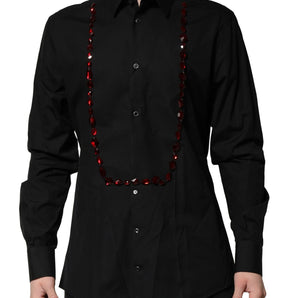 Dolce &amp; Gabbana Black Crystal GOLD Formal Men Dress Shirt