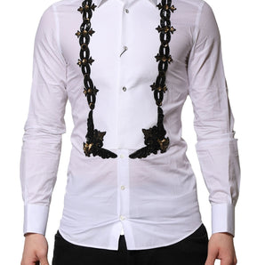 Dolce &amp; Gabbana White GOLD Embellished Formal Men Dress Shirt