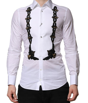 Dolce &amp; Gabbana White GOLD Embellished Formal Men Dress Shirt