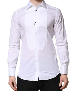 Dolce &amp; Gabbana White GOLD Crown Cotton Dress Formal Shirt