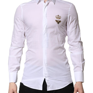 Dolce & Gabbana White GOLD Crown Bee Men Dress Formal Shirt
