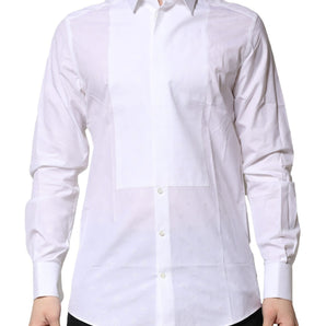 Dolce & Gabbana White Bib Cotton Poplin GOLD Formal Shirt