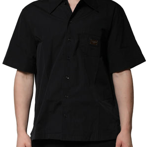 Dolce & Gabbana Black Cotton Short Sleeve Buttoned Casual Shirt