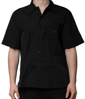 Dolce & Gabbana Black Cotton Short Sleeve Buttoned Casual Shirt