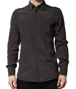 Dolce & Gabbana Dark Brown Silk GOLD Men Dress Formal Shirt