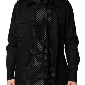 Dolce & Gabbana Black Polka Dot Collar Tie Neck Casual Shirt
