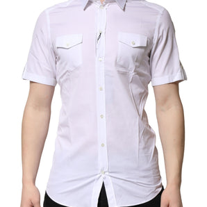 Dolce & Gabbana White Cotton GOLD Short Sleeves Casual Shirt