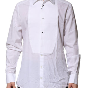 Dolce & Gabbana White Bib Cotton Poplin GOLD Formal Shirt
