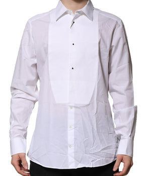 Camisa formal Dolce &amp; Gabbana de popelina de algodón con pechera blanca dorada