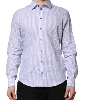 Camisa formal de vestir de algodón a rayas blancas y azules de Dolce &amp; Gabbana