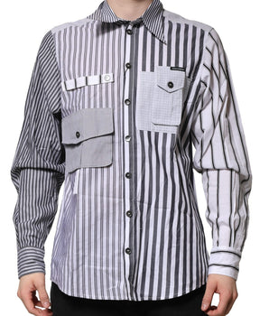 Dolce &amp; Gabbana White Gray Striped Cotton Men Casual Shirt