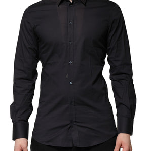 Dolce &amp; Gabbana Blue Cotton GOLD Long Sleeves Formal Shirt