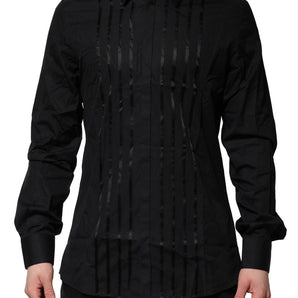Dolce &amp; Gabbana Black Cotton GOLD Mens Dress Formal Shirt