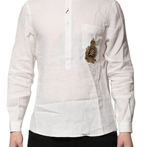 Dolce &amp; Gabbana White DG Crown Embellish Dress Formal Shirt