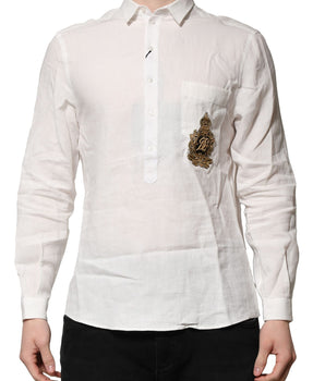Dolce &amp; Gabbana White DG Crown Embellish Dress Formal Shirt