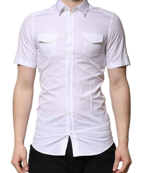 Camisa informal Dolce &amp; Gabbana de algodón blanco de manga corta dorada