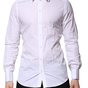 Dolce &amp; Gabbana White Cotton GOLD Long Sleeves Formal Shirt