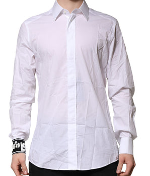 Dolce &amp; Gabbana White GOLD Cotton Men Dress Formal Shirt
