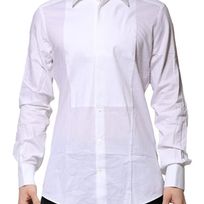 Dolce &amp; Gabbana White Bib Cotton Poplin GOLD Men Formal Shirt