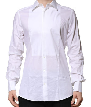Dolce &amp; Gabbana Camisa Formal De Popelina De Algodón Con Babero Blanco GOLD Hombre