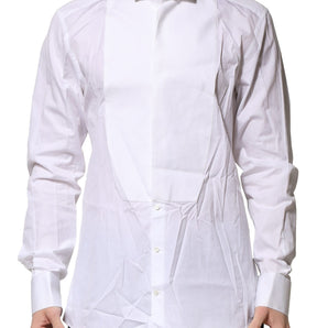 Dolce &amp; Gabbana White GOLD Bib Poplin Dress Men Formal Shirt