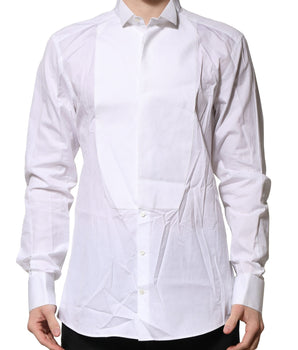 Dolce &amp; Gabbana White GOLD Bib Poplin Dress Men Formal Shirt