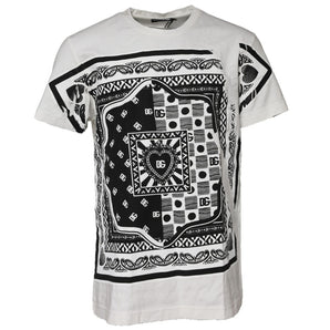 Dolce & Gabbana White Bandana Cotton Men Crew Neck T-shirt