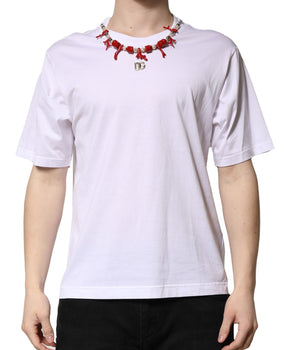 Dolce & Gabbana White Embellished Cotton Crew Neck T-shirt