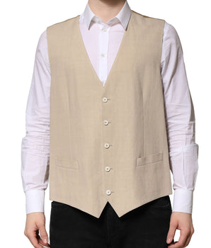 Dolce & Gabbana Beige Linen Dress Formal Men Waistcoat Vest