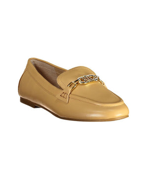 Ralph Lauren Beige Leather Women Flat Shoe