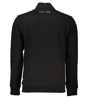 La Martina Black Cotton Men Sweater with Central Pockets and Zip