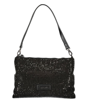 Mario Valentino Black Polyester Womens Handbag with Rhinestone Detail
